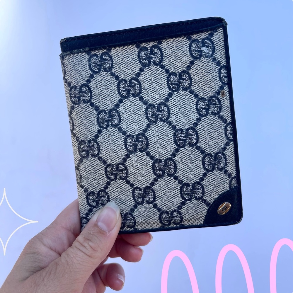 Vintage Gucci Wallet Bifold Navy GG Supreme Blue Canvas